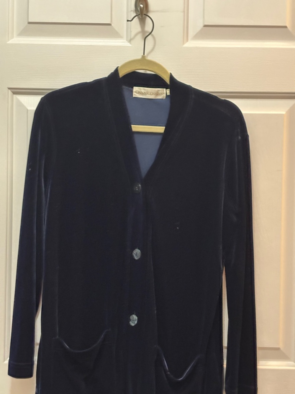 Vintage Classic Navy Velvet Button-Front Women’s Sweater no shoulder pads